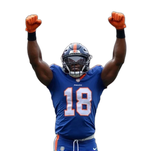 football, player, blue, orange, uniform, standing, field, his transparent PNG cut-out