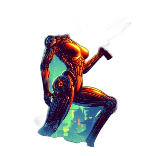 robot, mask, creature, weapon, concept art, pixel art, cyberpunk, comic book art transparent PNG cut-out