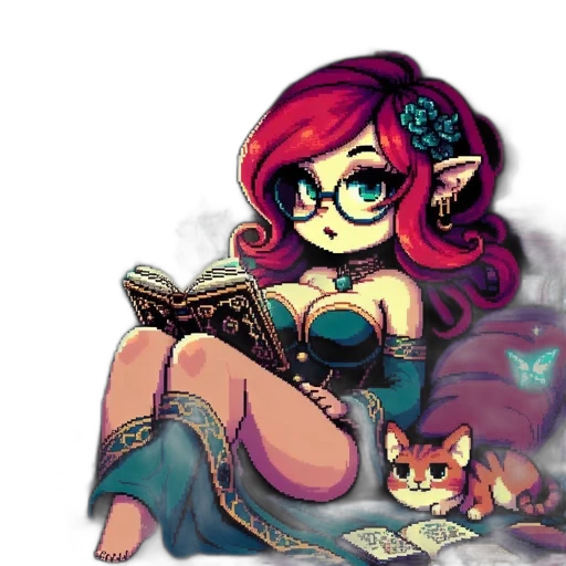 fantasy art, pixel art, concept art, comic book art, magical, scene, features, woman transparent PNG cut-out