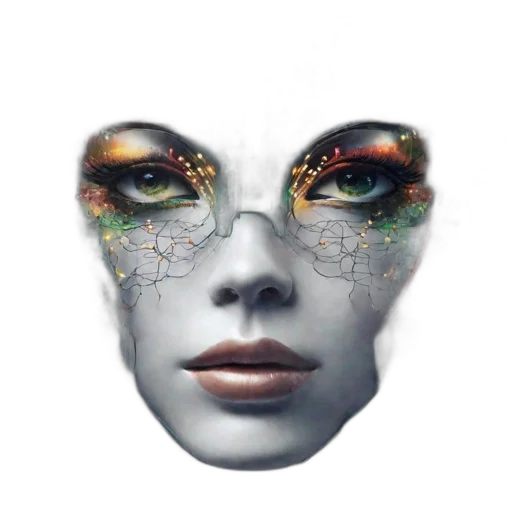 mask, face, robot, jewelry, photorealistic, fantasy art, 3d render, concept art transparent PNG cut-out