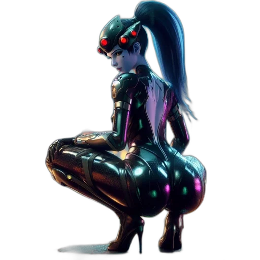 robot, dress, cyberpunk, concept art, pixel art, 3d render, neon lights, dark transparent PNG cut-out