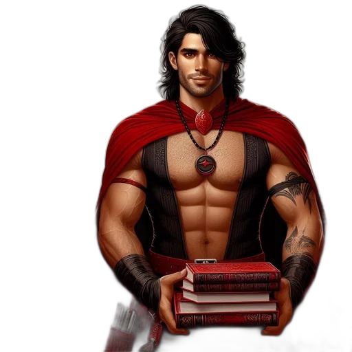 fantasy art, comic book art, concept art, pixel art, red, muscular, man, black transparent PNG cut-out