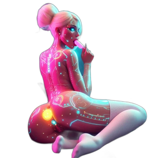 robot, jewelry, staff, dress, concept art, vaporwave, cyberpunk, 3d render transparent PNG cut-out