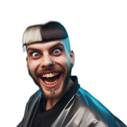 face, jacket, creature, mask, concept art, cyberpunk, photorealistic, anime transparent PNG cut-out