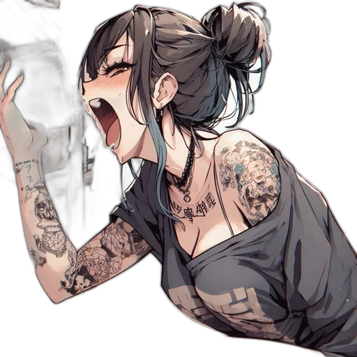 concept art, cyberpunk, anime, comic book art, fire, dark, monochrome, animated transparent PNG cut-out