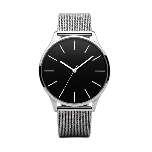 jewelry, monochrome, silver, wristwatch, black, dial, white, hands transparent PNG cut-out