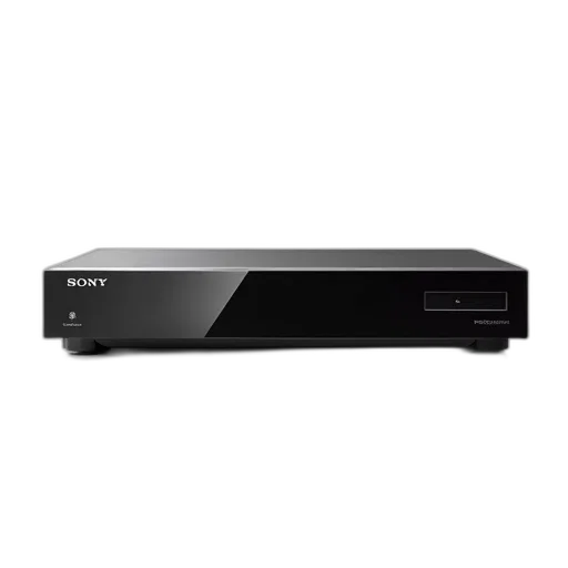 sleek, black, sony, blu-ray, player, displayed, against, white transparent PNG cut-out