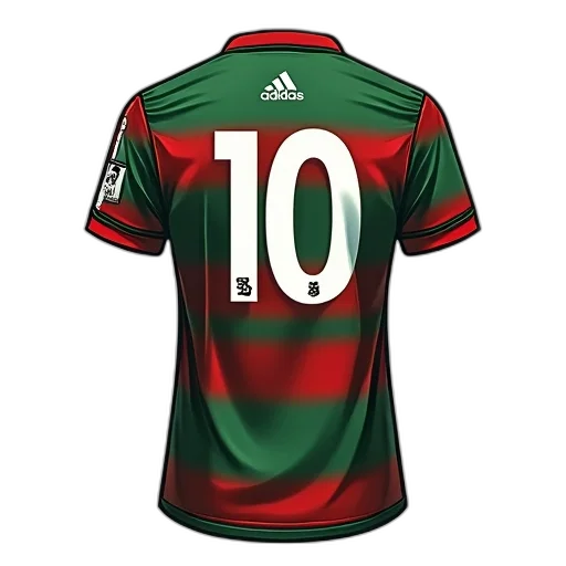 detailed, illustration, green, red, striped, soccer, jersey, number transparent PNG cut-out