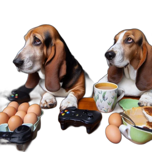 food, animal, photorealistic, 3d render, concept art, pixel art, two, basset transparent PNG cut-out