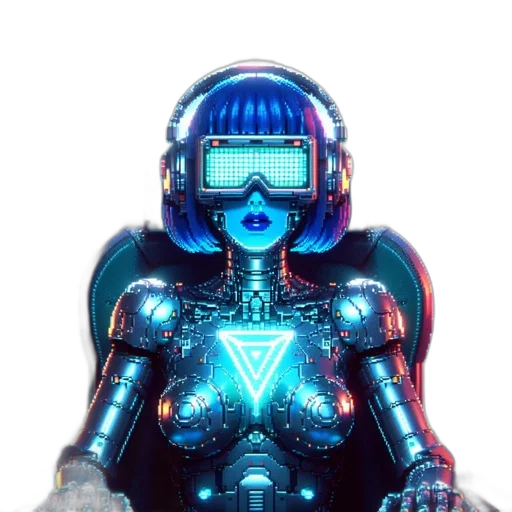 robot, face, jacket, mask, cyberpunk, concept art, vaporwave, pixel art transparent PNG cut-out