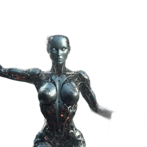 robot, dress, 3d render, concept art, cyberpunk, futuristic, robotic, figure transparent PNG cut-out
