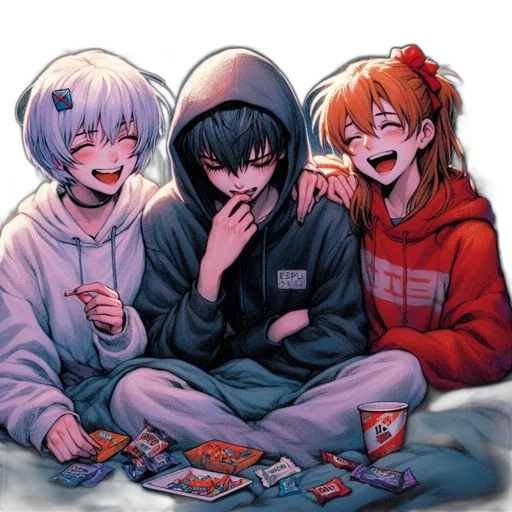 jacket, anime, cyberpunk, vaporwave, comic book art, fire, night, snow transparent PNG cut-out