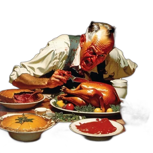 food, photorealistic, concept art, man, carves, roasted, turkey, lavish transparent PNG cut-out