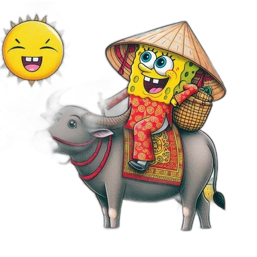 photorealistic, 3d render, concept art, spongebob, squarepants, rides, water, buffalo transparent PNG cut-out