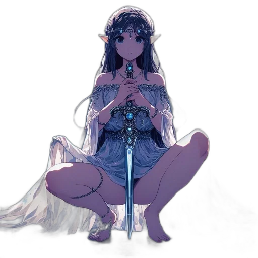 dress, sword, staff, crown, concept art, pixel art, vaporwave, anime transparent PNG cut-out