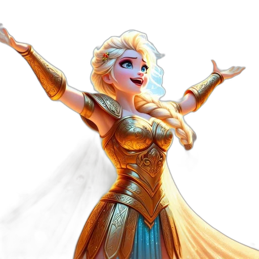 concept art, fantasy art, 3d render, comic book art, golden, animated, female, figure transparent PNG cut-out
