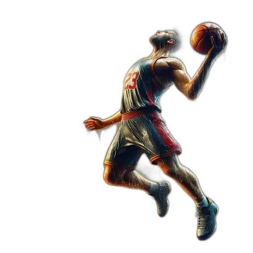 concept art, photorealistic, pixel art, 3d render, basketball, player, dunks, ball transparent PNG cut-out
