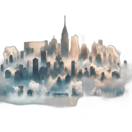 concept art, 3d render, photorealistic, fantasy art, fog, city street, earth tones, pastel transparent PNG cut-out