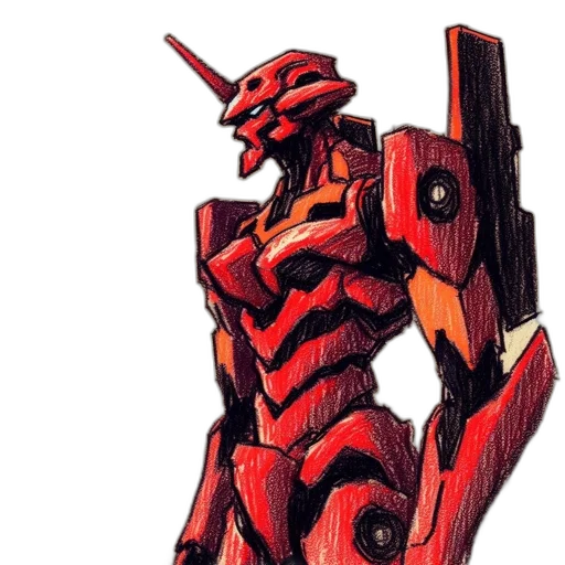 robot, weapon, staff, concept art, comic book art, pixel art, 3d render, red transparent PNG cut-out