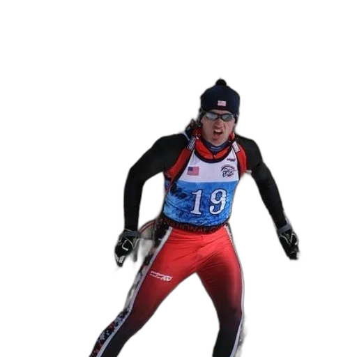 3d render, concept art, photorealistic, skier, wearing, blue, red, uniform transparent PNG cut-out
