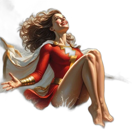 comic book art, fantasy art, concept art, photorealistic, woman, red, outfit, golden transparent PNG cut-out