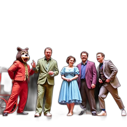 city street, group, people, dressed, colorful, costumes, performing, stage transparent PNG cut-out