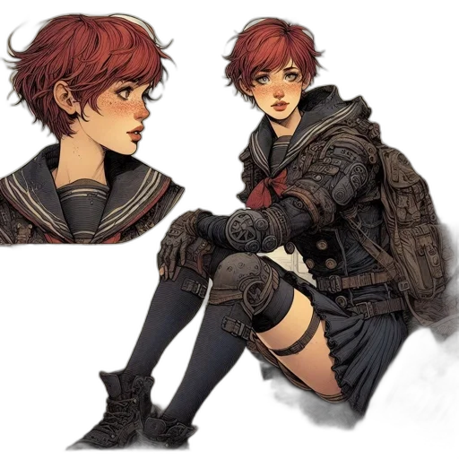 jacket, concept art, fantasy art, comic book art, pixel art, dark, red, earth tones transparent PNG cut-out