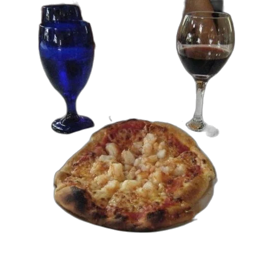 food, pizza, shrimp, white, plate, blue, glass, wine transparent PNG cut-out