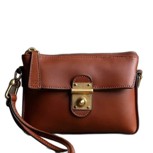 earth tones, classic, leather, wrist, pouch, brass, hardware, front transparent PNG cut-out