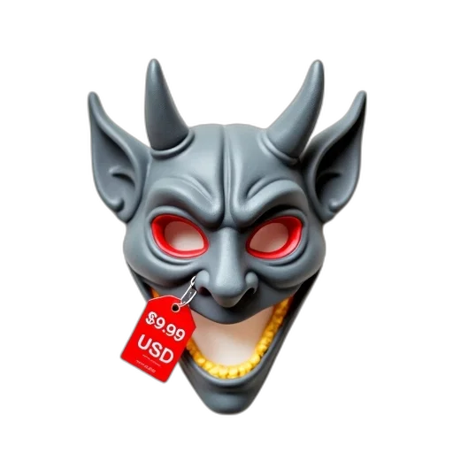 mask, 3d render, concept art, fantasy art, gray, devil, red, eyes transparent PNG cut-out