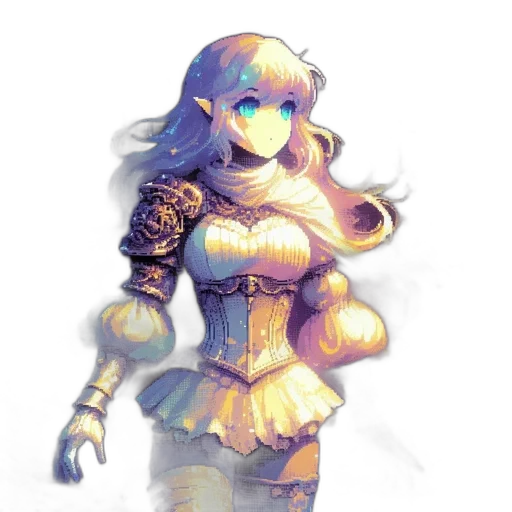 dress, robot, staff, crown, pixel art, fantasy art, concept art, watercolor transparent PNG cut-out