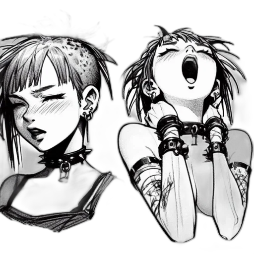 cyberpunk, concept art, comic book art, cartoon, monochrome, dark, two, illustrations transparent PNG cut-out
