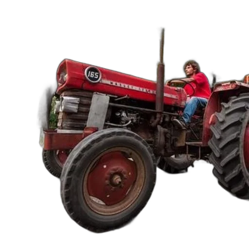 car, person, red, shirt, sits, tractor, number, 165 transparent PNG cut-out
