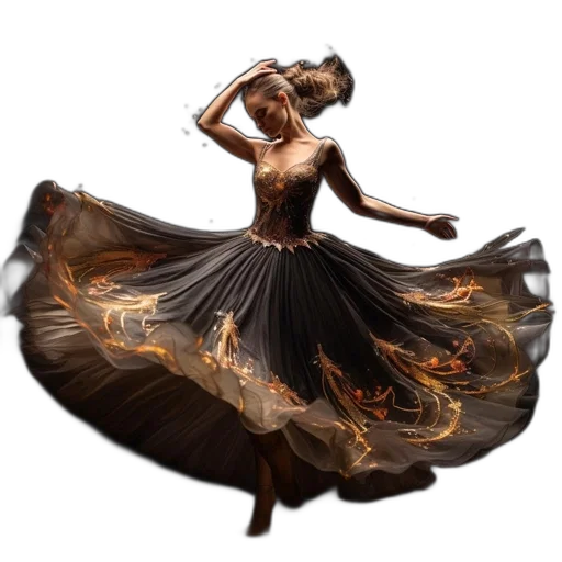 dress, concept art, fantasy art, photorealistic, oil painting, fire, dark, golden transparent PNG cut-out