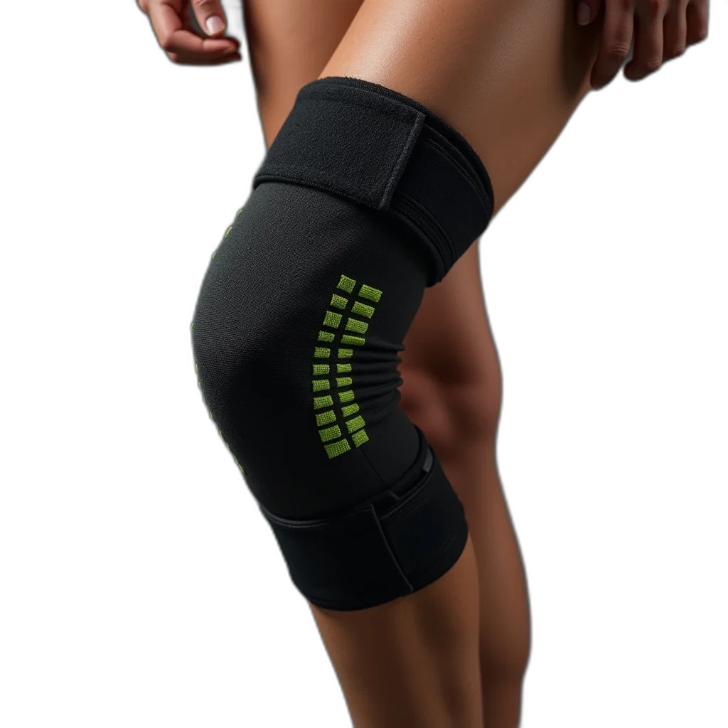 person, leg, black, green, knee, brace transparent PNG cut-out