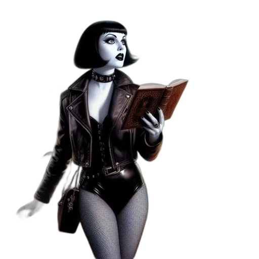 jacket, concept art, comic book art, 3d render, fantasy art, gothic-styled, woman, all-black transparent PNG cut-out
