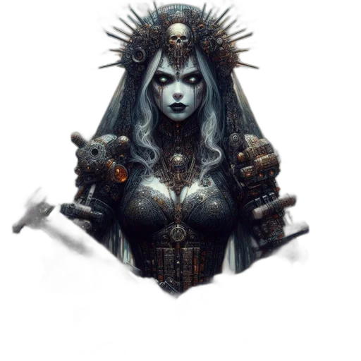 jewelry, robot, crown, sword, fantasy art, concept art, comic book art, pixel art transparent PNG cut-out