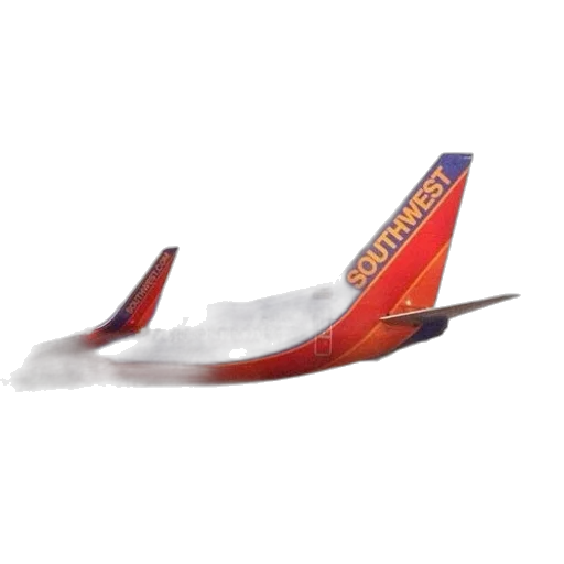 3d render, photorealistic, southwest, airlines, plane, parked, tarmac, luggage transparent PNG cut-out