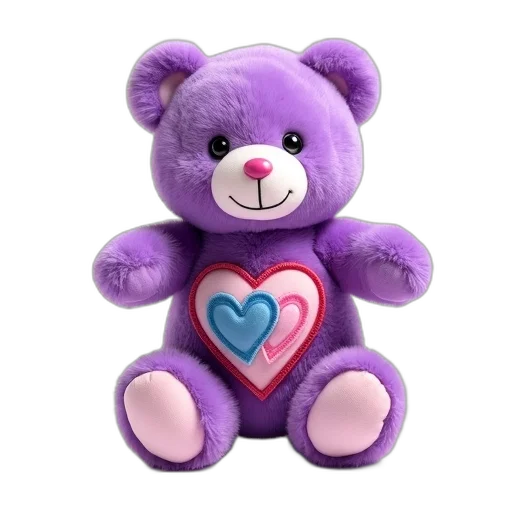3d render, purple, teddy, bear, heart-shaped, patch, chest, standing transparent PNG cut-out