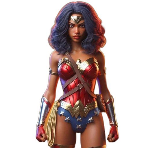 concept art, comic book art, 3d render, fantasy art, rendered, character, wonder, woman transparent PNG cut-out