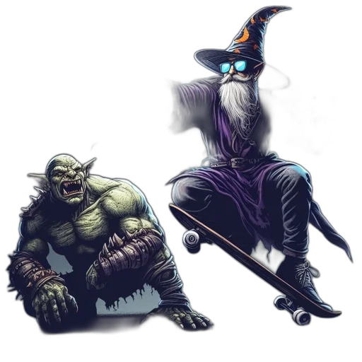 concept art, fantasy art, comic book art, pixel art, dark, orc, wizard, latter transparent PNG cut-out