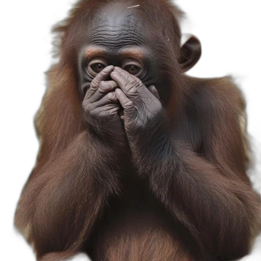 animal, face, mask, creature, photorealistic, young, orangutan, sits transparent PNG cut-out