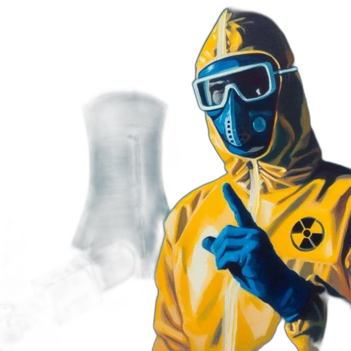 jacket, bottle, mask, concept art, comic book art, individual, yellow, hazmat transparent PNG cut-out