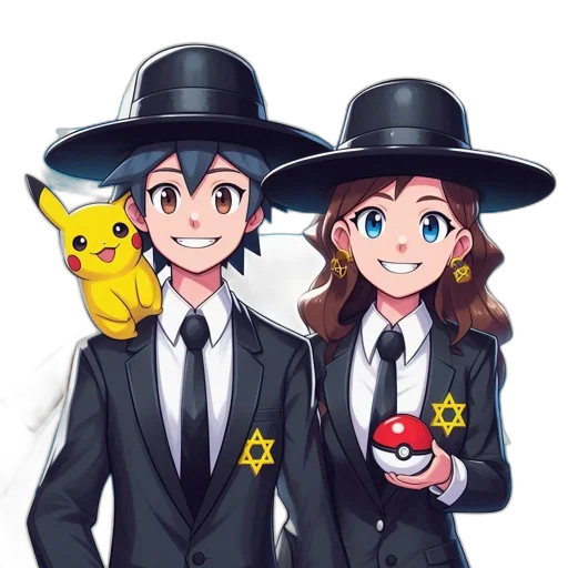 hat, staff, cartoon, pixel art, anime, concept art, two, characters transparent PNG cut-out