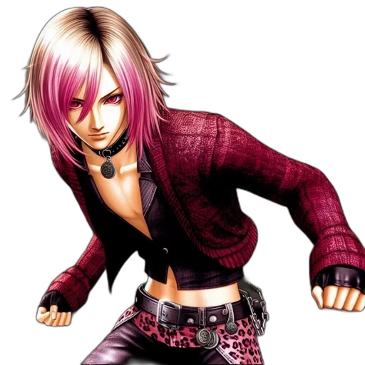 jacket, concept art, photorealistic, animated, pink-haired, figure, stands, against transparent PNG cut-out