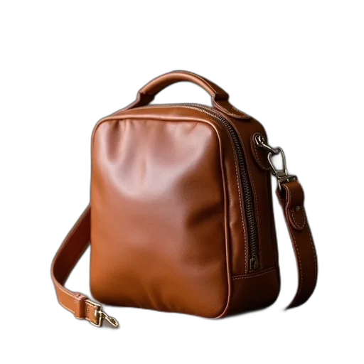 jacket, staff, 3d render, photorealistic, earth tones, brown, leather, bag transparent PNG cut-out
