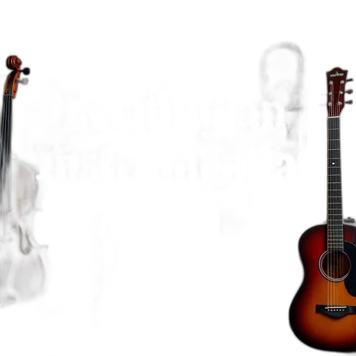 3d render, photorealistic, concept art, collection, various, musical, instruments, displayed transparent PNG cut-out
