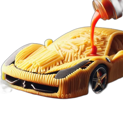car, food, hair, weapon, photorealistic, 3d render, concept art, pasta transparent PNG cut-out