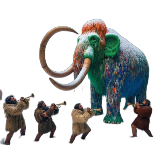 animal, concept art, 3d render, photorealistic, mammoth, covered, trash, stands transparent PNG cut-out