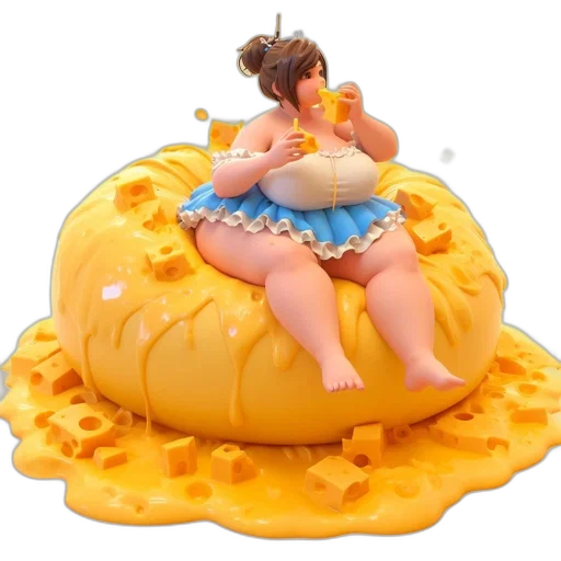 food, 3d render, concept art, young, woman, brown, hair, eats transparent PNG cut-out